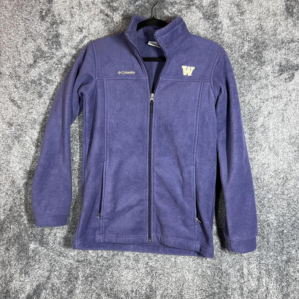 Columbia Sweatshirt Youth L Purple Full Zip Lightweight Fleece Logo UW